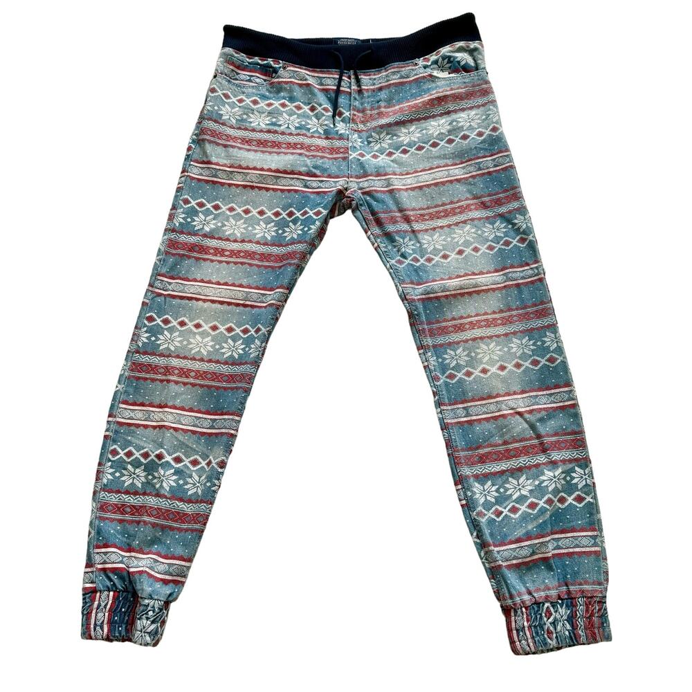 Parish Nation Men’s Jean Jogger Drawstring Fair Isle Pants size Large NWT